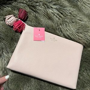 Kate Spade New York palmer drive shala pink rose smoke clutch with tassel